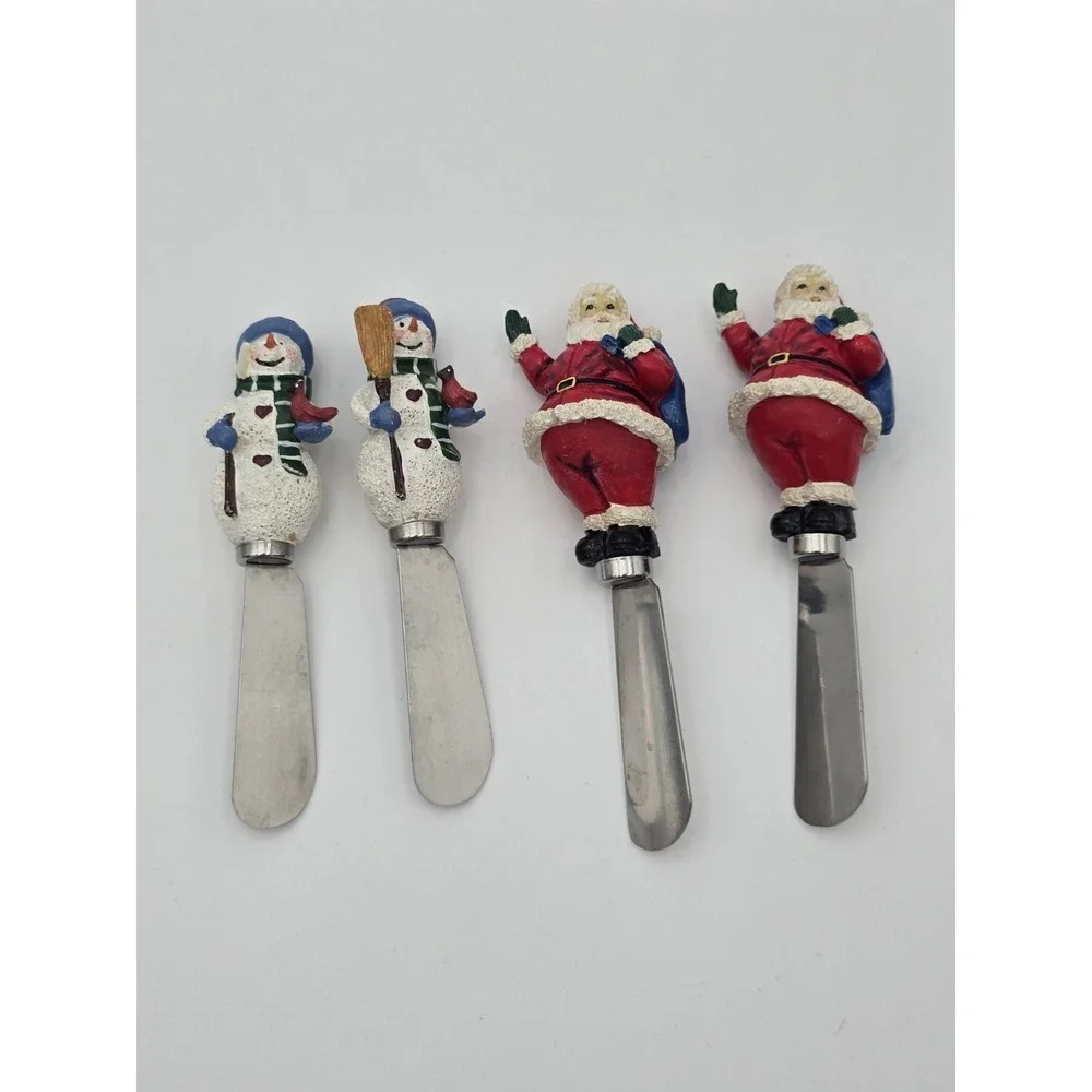 Lot Of 14 Cheese Spreaders Christmas Variety Stainless Steel  Resin Santa Bear